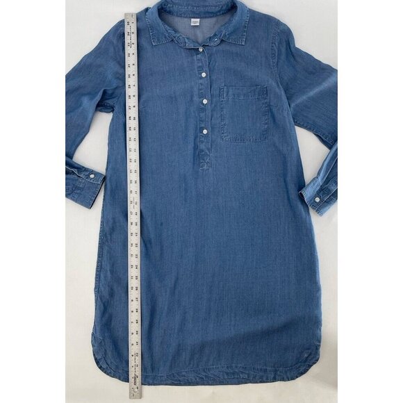 Old Navy 100% Chambray Shirt Button Front Blue Long Sleeve Dress S, Flaw - Picture 11 of 13